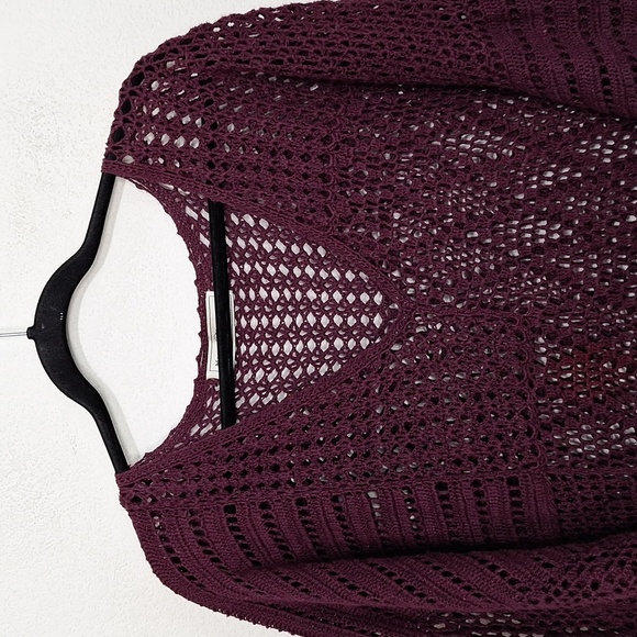 Maggie Lawrence Collection Burgundy Crochet Open Knit Relaxed Fit Sweater Sz. 3X - Picture 2 of 8